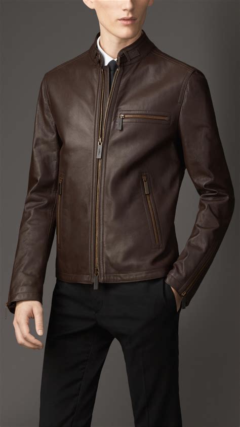 burberry brown leather jacket mens|burberry men's down jacket.